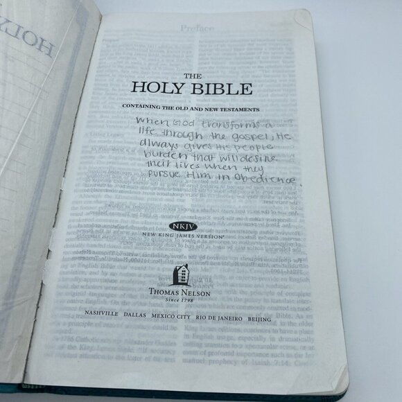 Holy Bible New King James Version 1990 Softcover Fair Condition Teal Green - Picture 7 of 16